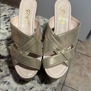 FOWT Gold Cork Wedge Sandals Cross Strappy High Platform Open Toe Slippers